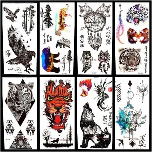 25 Style Choose 3D Large Black Eagle Tattoo Stickers For Men White Hawk Removable Waterproof Flash Tattoo Fake Body Arm Totem