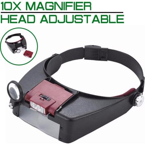 10X Magnifying Glass Lighted Magnifier Illuminated Loupe Glasses Head Adjustable Helping Hand Optical Instrument