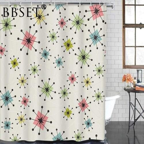 Vintage Atomic Stars Shower Curtain Retro on Of Boomerangs Mid Centry Pattern Waterproof Multi-size Douchegordijn Bathroom Decor