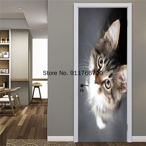 Waterproof Wallpaper Home Design Orange Flower Door Decoration Self-adhesiveScenery Poster Wall Mural Decal deurposter