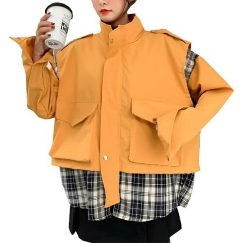 Spring Women Jacket Patchwork Boyfriend Coat Female Baggy Casual Yellow Green Black Grey Blue Ladies Jackets Harajuku Streetwear