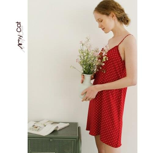 2020 Summer Satin Refreshing Simple Multi-off-the-Shoulder Dress Lady Nightgown Women Sexy Sleepwear Polka Dot Night Dress