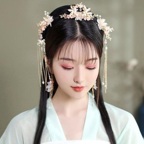 1 set Hanfu Headdress Ancient Style Step Shake Hairpin Womens Hair Accessories Earrings Daily Decor Prop Women Girl Gift