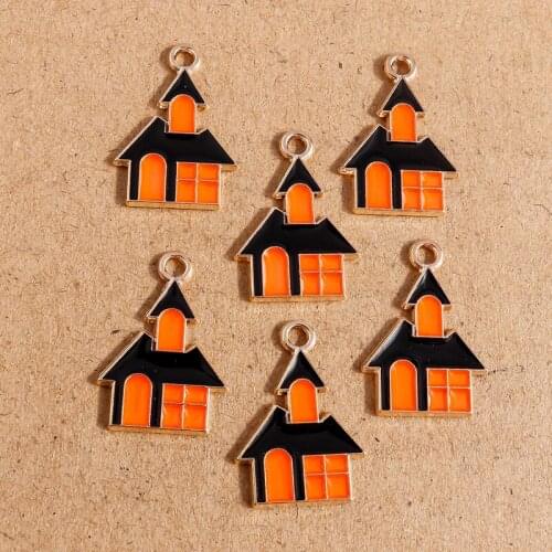 10pcs 15*22mm Enamel Castle Villa House Charms Pendants for Jewelry Making Necklaces Earrings Keychain DIY Crafts Accessories