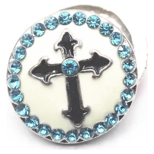 10pcs/lot Enamel Cross Snap Buttons Blue Crystal Faith Snap Charms Fit 18mm DIY Snap Bracelets Necklace Jewelry Making