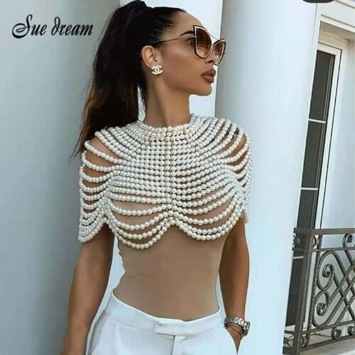 2020 New Trendy Vintage Vestios Gorgeous Pearl Shawl Purely Handmade Celebrity Party Club Elegant Shawl