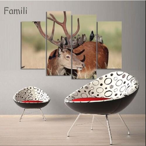 4Piece Top Fashion modular picture deer canvas Print wall picture living room decorative Oil Painting mass effect No frame