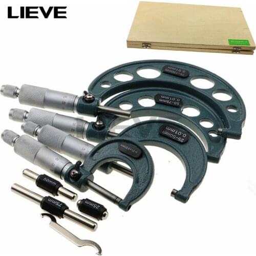 4Pcs Outside Micrometer Set 0.001mm Accuracy Machinist Tools Vernier Caliper Gauge 0-25/25-50/50-75/75-100mm Measuring Tools