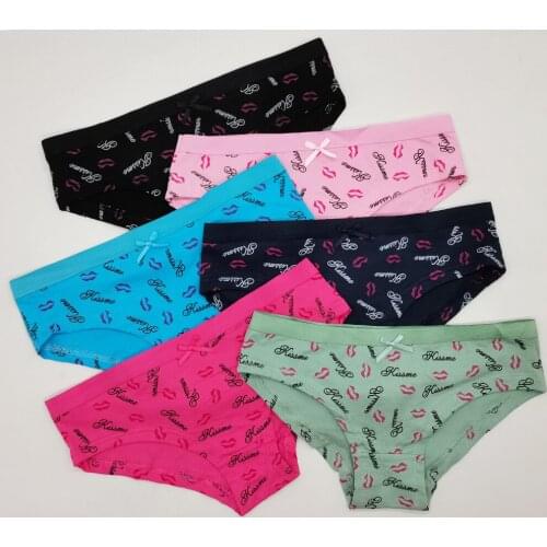 6 Pieces a Pack Woman Cotton Panties Ladies Sexy Briefs Thong Breathable Soft Underwear Lingerie Red Lip Female Panty Underpants