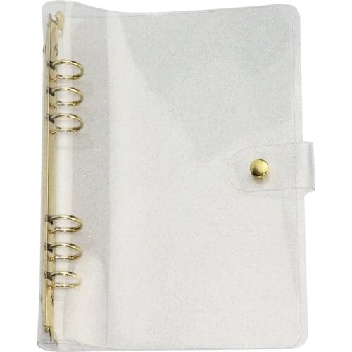 A5 A6 PVC Transparent 6 Hole Ring Binder Notebook Clips Glitter Loose Leaf Diary Planner Cover A5 Glitter Binder