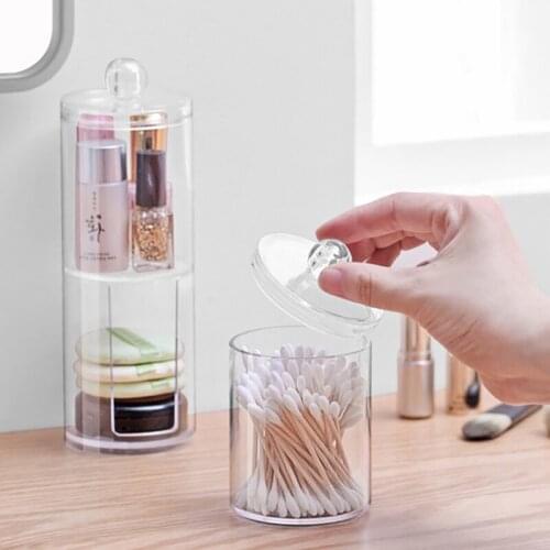Acrylic Multifunctional Round Qtip Container Cosmetic Makeup Cotton Pad Jewelry