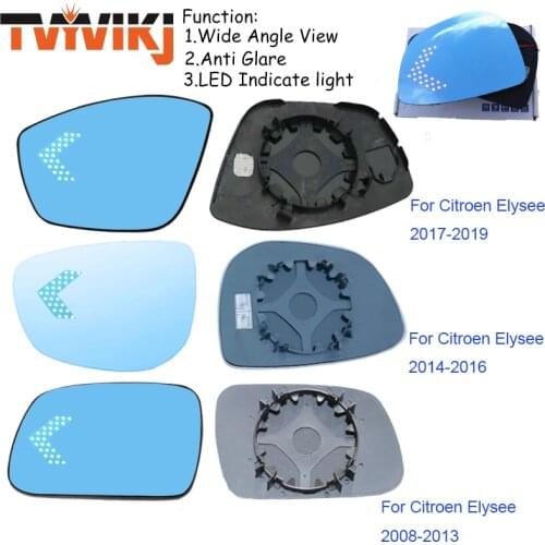TVYVIKJ Side Rearview Mirror Blue Glass Lens LED Indicate light For Citroen Elysee 2005-2019 Wide Angle View anti glare door