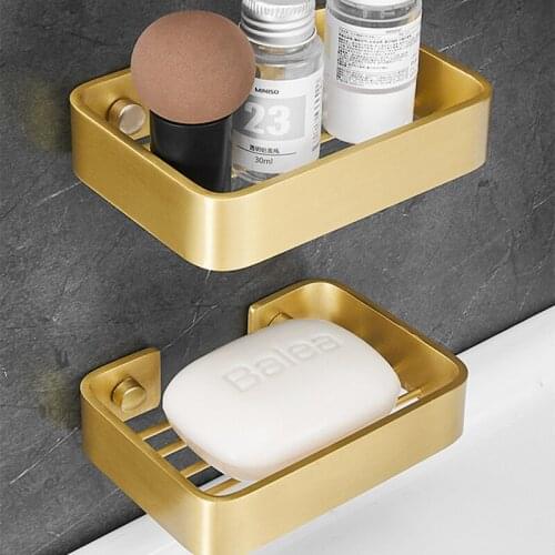 Tuqiu Bathroom Soap Dish Holder Gold/Black/Chrome 304 Stainless Steel Bath Square Shelf Shower Caddy Rack Wall Mounted Nail Punc