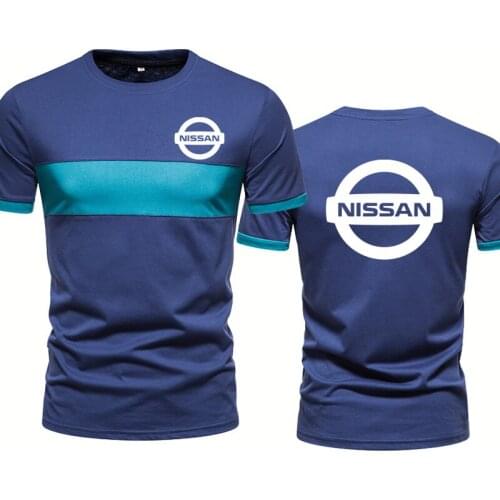 Casual Trend Summer Mens T-Shirt Nissan Car Logo Printed Splicing Printed high quality cotton Crew neck Mens short sleeve tops