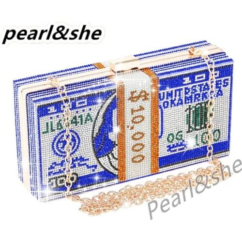 100 Dollar Bill Pattern Clutch Purse PU Leather Cross-Body Shoulder Bag Women Clasp Evening Handbag