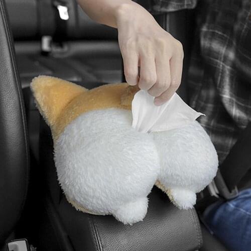 Car Tissue Box Holder Cute Dog Cat Butt Shaped Tissue Box Set Soft Cute Tissue Hangable Container