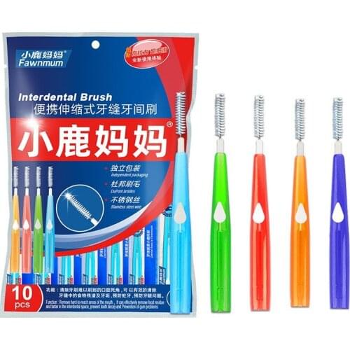 10pcs Adults Interdental Brush Clean Between Teeth Dental Floss Pick Push-pull Toothpick Cleaning Dental Brushes Teeth Care
