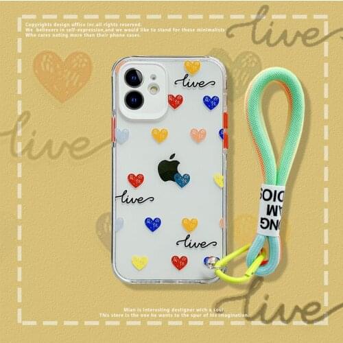 Sumkeymi Cute Camouflage Love Heart Phone Case For iphone 11 12 Pro X XS Max XR 7 8 Plus 12mini Soft TPU Hand Strap Shell