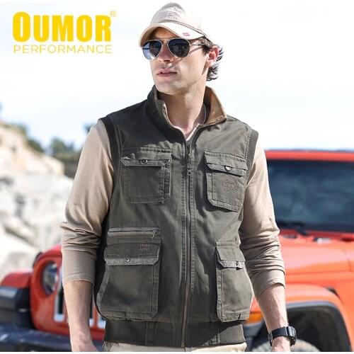 8XL Oumor Men Spring New Outdoor Casual Tactical Fish Cargo Vests Jacket Men Outwear Thick Warm Multi Pocket Jacket Vests Men