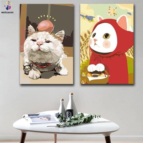 DIY colorings pictures by numbers with colors Cute cat White cat Flower cat picture drawing painting by numbers framed Home
