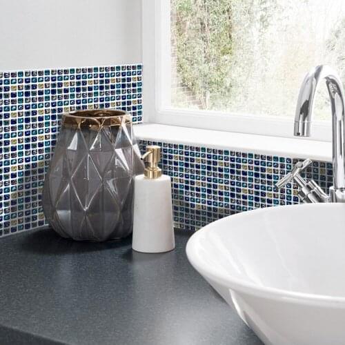 Blue Glass Mosaic Tiles Marble Stickers For Bathroom, Kitchen, Waterproof Art, Murals, Ethylene, Wallpaper MTS016
