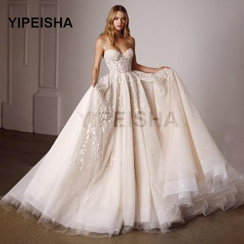 New Strapless Backless A-Line Wedding Dress Gorgeous Lace Appliques Floor Length Bridal Gown robe de soirée de mariage платье