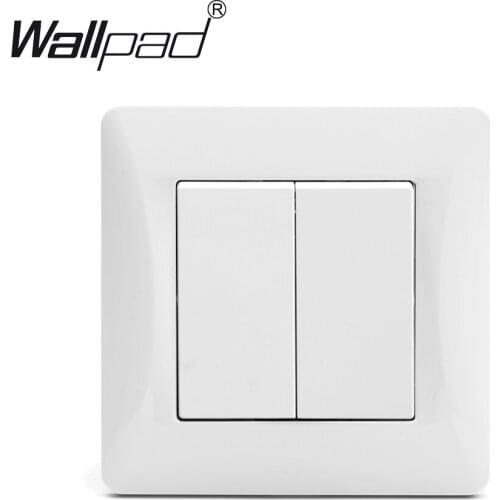 2 Gang Switch Wallpad 110-250V White Plastic Frame EU European Standard 2 Gang 1 Way Push Button Rocker Switch with Hook