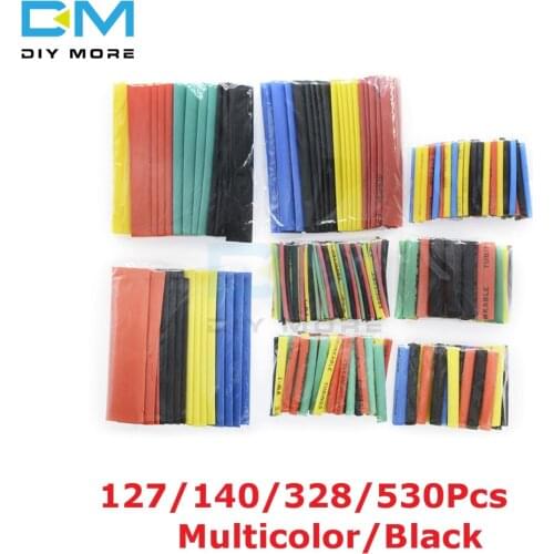 127/140/328/530Pcs Assorted Polyolefin Heat Shrink Tube Sleeve Electrical Cable Tube kits 8 Sizes Multicolor/Black