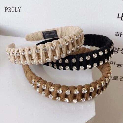 PROLY New Fashion Women Hair Accessories Full Drill Winding Headband Wide Side Hairband Adult Handmade Braided Turban