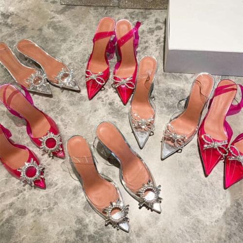 Clear Fuchsia Pink PVC High Heel Shoes Stiletto Heel Pointed Toe Transparent Wedding Pumps Designer Banquet Footwear