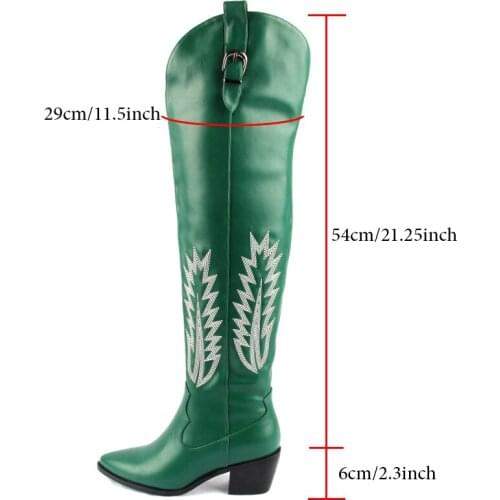Classic Western Cowboy Boots for Women Knee High Western Embroidered Pointy Toe Square Heel Shoes Woman Winter Fashion Embossed