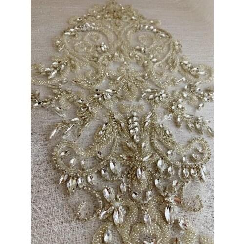 Sliver Rhinestone Bodice Applique Crystal Applique Crystal Bodice Applique For Wedding Dress Bridal Supplies
