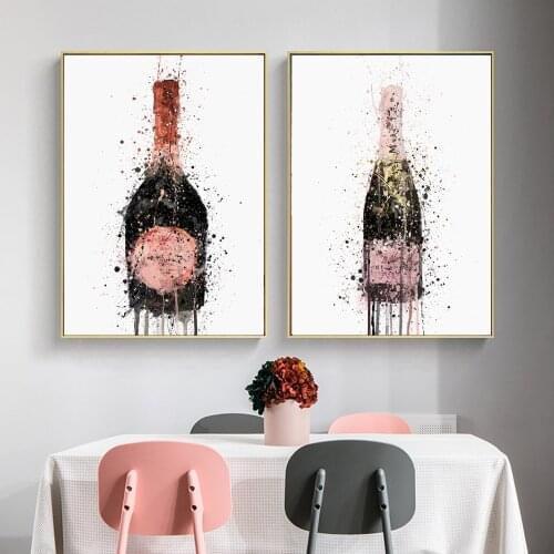 Nordic Style Champagne Graffiti Canvas Painting Poster Prints Wall Abstract Pictures For Kitchen Bedside Background Home Decor