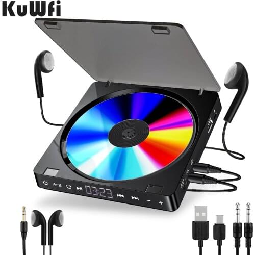 Sports Portable CD Player Double Headphone Touch Button Compact Disc Player CD Walkman Rechargeable Shockproof LCD Display