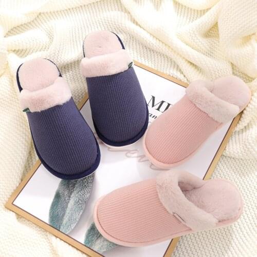 Women Autumn And Winter Cotton Fabric Slippers Female Couple Indoor Anti-slip Simple Shoes Male Warm Plush Household Slippers