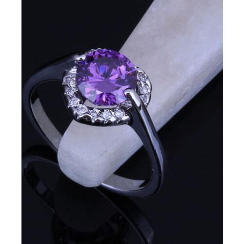 Love Monologue Lady Best Gift ! Purple Crystal & CZ Heart Rings Silver Color Rings Wedding Jewelry J0203