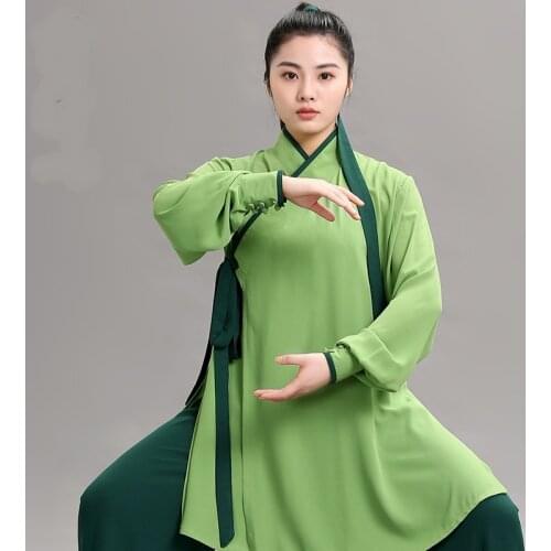 Green Tai Chi Uniform Performance Costumes Silk Linen Martail Arts Clothes Wushu Chinese Warrior Costume Kung Fu Outfit TA2027