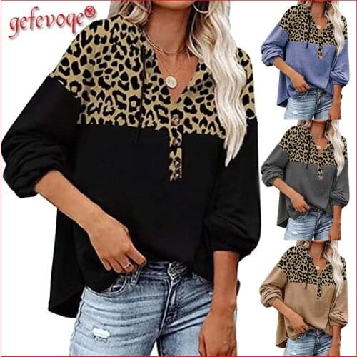 Women Patchwork Hooded Sweatshirt 2021 Autumn Leopard Print Streetwear Oversized Hoodies Casual Long Sleeve Pullover Tops Female
