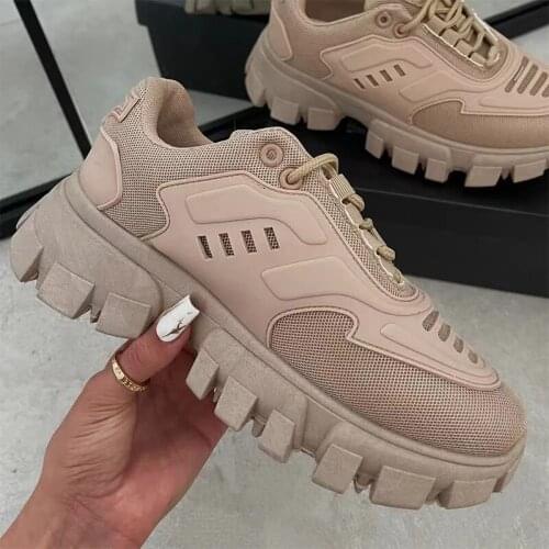 2022 Women Platform Sneakers Summer Mesh Breathable Vulcanized Female Casual Sport Shoes Ladies Lace Up Footwear Plus Size 36-43