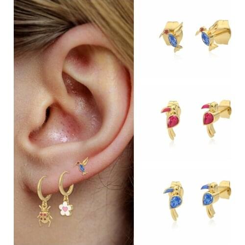 BOAKO Blue Bird 925 Silver Piercing Earrings for Woman Pendientes Plata Stud Earrings Pendientes Jewelry Bijoux Femme Aretes