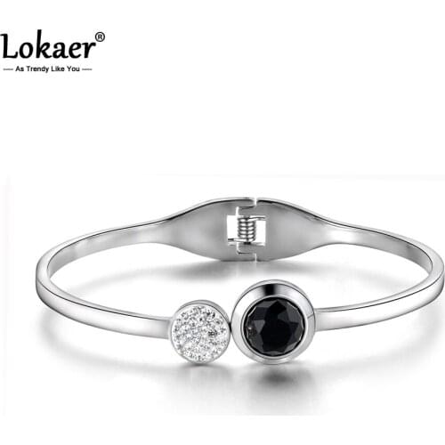 Lokaer Classic Titanium Steel Rhinestone Cuff Bracelets & Bangles Luxury Cubic Zirconia Wedding Bangle Jewelry For Women B18042