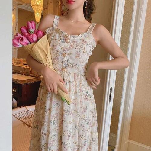 Fairy Floral Midi Dresses Women Summer Print Vintage French Style Female Strapless Party Dress Holiday Lady Boho Vestido 2021