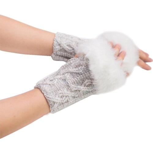Winter Women Gloves Plush Faux Fur Knitting Wool Keep Warm Fashion Short Mitten Fingerless Lady Girl Half Finger Glove Hot Sale