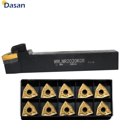 10pcs WNMG080404 Carbide Insert and 1pc MWLNR2020K08 MWLNR 1616H08 Boring Bar Durable Lathe Turning Tool Set