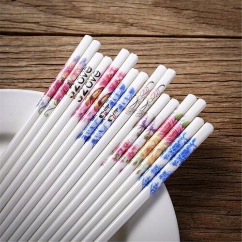 5/10 Pair Light Luxury Porcelain Chopsticks Reusable Chopstick Non-Slip Ceramic Chop Sticks Chinese Restaurant Tableware,9.6