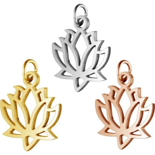 5pcs/lot 17*12mm Stainless Steel Lotus Flower Pendant Bracelet Charms DIY Crafting Jewelry Making Handicraft Accessories