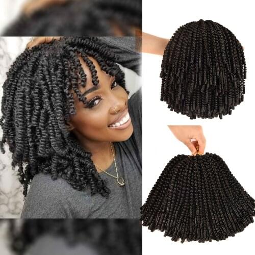 Aidaiya 8inch Fluffy Spring Twist Crochet Hair Synthetic Crochet Braids Black with Ombre Crochet Braids Hair Extension bulk hair