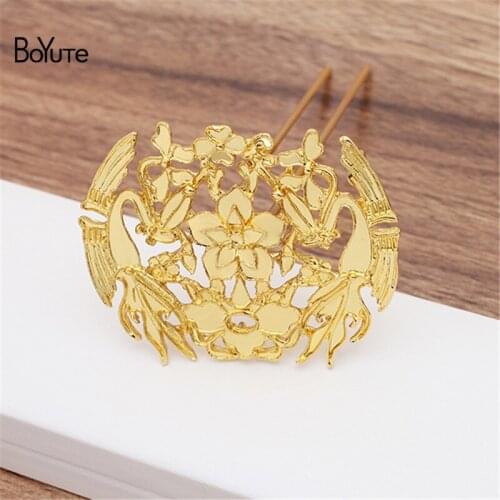 BoYuTe (2 Pieces/Lot) Metal Alloy 49*63MM Flower Hair Stick Findings Diy Hand Made Retro Palace Hair Jewelry Accessories
