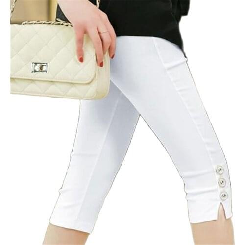 Womens Summer Casual Ladies Slim Stretch Female Leggings Pants Crops Skinny Knee Elastic Calf Length Pencil Capris Plus Size