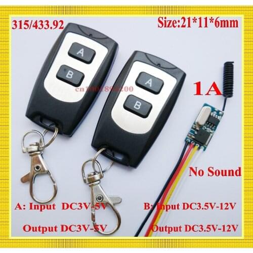 DC 3V 3.7V 4.5V 5V 6V 7.4V 9V 12V Small Size Remote Control Switch Mos No Sound Receiver+2Transmitter Buzzer Lock Circuit Board
